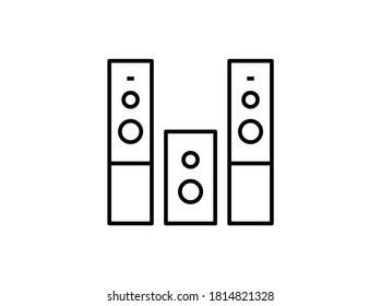 Icono de línea delgada del sistema de sonido del altavoz inalámbrico portátil. Icono del sistema del altavoz inalámbrico del dispositivo de audio vector. altavoz de diseño conectado con smartphone para reproducir la canción.
