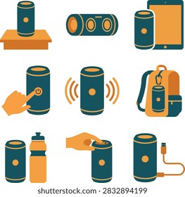 Portable wireless speaker vector icons set for technology design