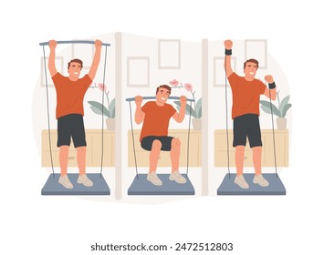 Ilustración vectorial de concepto aislada de gimnasio de entrenamiento portátil. Sistema de entrenamiento casero de cuerpo completo, estilo de vida deportivo, autoaislamiento, ejercicio de energía, fitness en el hogar, concepto de Vector de sesión de entrenamiento.