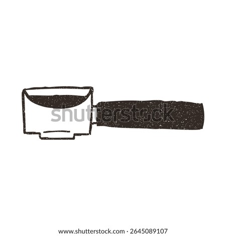 Portafilter for espresso machine, vector illustration isolated on white background. Outline sketch style with grunge vintage texture. Cafe concept.