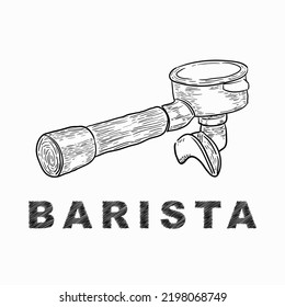 Portafilter hand drawing. tools for making espresso coffee, cafe latte, cappuccino and others. sketch of tools used by coffee baristas