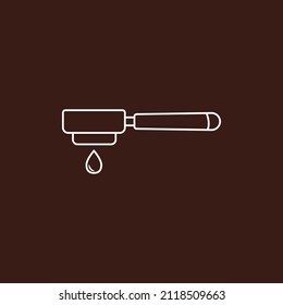 Portafilter icon. Equipment vector illustration with brown background. Coffee maker in flat line style. Vector lineart design of coffee barista equipment tools espresso tamper, porta filter