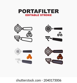 Portafilter icon symbol set of outline, solid, flat and filled outline style. Isolated on white background. Editable stroke vector icon.