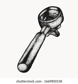 portafilter isolated hand drawn illustration. coffee making barista tools. espresso machine equipment.