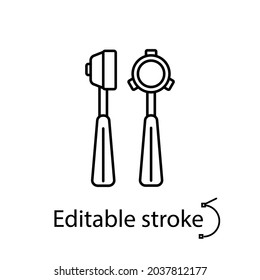 Portafilter outline icon. Coffee equipment. Customizable linear contour symbol. Editable stroke. Isolated vector stock illustration