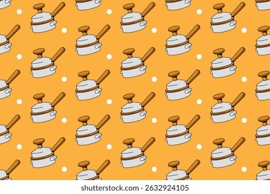 portafilter pressed coffee illustration colorful seamless pattern on yellow background. espresso tamper doodle seamless pattern background for coffee shop, cafes, beverage, roastery, restaurant