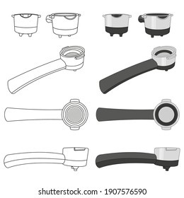 Portafilter vector cartoon set isolated on a white background.