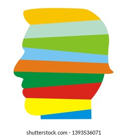 Portait of man, multicolored vector illustration. Silhouette of head, group of colors. Palette of colors.