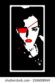 Portait of a pirate girl smoking cigarette black and red poster