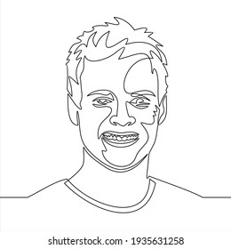 Portait of a young smile man-continuous single drawn one line