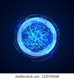 Portal. Abstract concept background with electric lightning. Future communication vector illustration. Energy electric bright lightning, circle glow frame