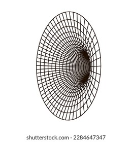 The portal, abstract form. Symbol 3d grid circular ornament. Communication tech internet network. Geometry graphic design. Technology geometric decoration. Black and white. Vector Illustration.