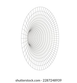 The portal, abstract form. Symbol 3d grid circular ornament. Communication tech internet network. Geometry graphic design. Technology geometric decoration. Black and white. Vector Illustration.