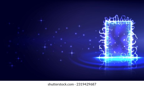 Portal to another universe with lightning. Teleport podium. Sci-fi magic gate in game fantasy. Podium for showing and display. Landing page. Web design interface Empty space.