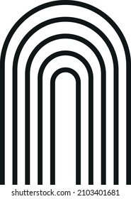 Portal, arch with lines, geometric shape. Monochrome, grayscale, black stripes. Use for montage, overlay or texture. Isolated, transparent background.