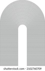Portal, arco con efecto de semitono retro, patrón. Monocromo, escala de grises, líneas punteadas. Ruido negro, textura de puntos. Se utiliza para la superposición, textura, sombreado o montaje. Antecedentes aislados y transparentes.