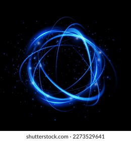 Portal and frame, abstract light lines of movement and speed. Blue color, light ellipse. Brilliant galaxy. Glowing podium. Space tunnel. Light everyday glowing effect. semicircular wave, light vortex 