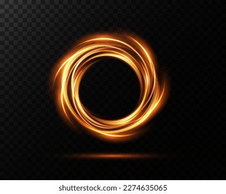 Portal and frame, abstract light lines of movement and speed. fiery golden light ellipse. Brilliant galaxy. Glowing podium. Space tunnel. Light everyday glowing effect. semicircular wave, light vortex