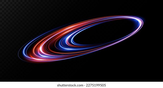 Portal and frame, abstract light lines of movement and speed. Red-blue color, light ellipse. Bright galaxy. Glowing podium. Space tunnel. Light everyday glowing effect. semicircular wave, light whirlw