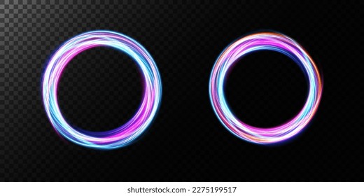 Portal and frame, abstract light lines of movement and speed. Neon light ellipse. Brilliant galaxy. Glowing podium. Space tunnel. Light everyday glowing effect. semicircular wave, light vortex wake. 