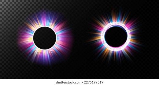 Portal and frame, abstract light lines of movement and speed. Neon light ellipse. Brilliant galaxy. Glowing podium. Space tunnel. Light everyday glowing effect. semicircular wave, light vortex wake. 