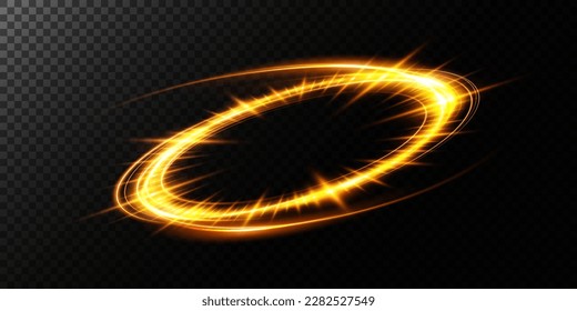 Portal and frame, abstract light lines of movement and speed. fiery golden light ellipse. Brilliant galaxy. Glowing podium. Space tunnel. Light everyday glowing effect. semicircular wave, light vortex