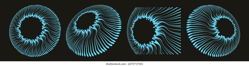 Portal hole made from many curved strips. Abstract energy formation. Design for banner, flyer, poster, cover or brochure. 3d vector illustration in technology style.