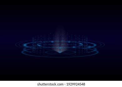 Portal and hologram futuristic circle elements. Sky-fi digital hi-tech collection in HUD style. Magic circle teleport podium. GUI, UI virtual reality projector. Abstract hologram technology. Vector
