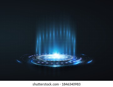 Portal and hologram futuristic circle on blue isolate background. Abstract high tech futuristic technology design. round shape. Circle Sci-fi elements with light and lights.