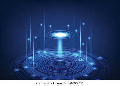 Portal and hologram futuristic circle on blue isolate background. Abstract high tech futuristic technology design