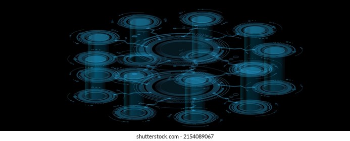 Portal And Hologram Futuristic Neon Color Circle Elements. Clone Machine, Clonation Concept Or Sci-fi Background. Magic Circle Teleport Stand. Cyberpunk Style Technology Demonstration.