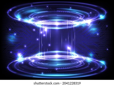 Portal und Hologramm Wissenschaft futuristisch. Sci-fi digitale High-Tech in glühendem HUD-Projektor. Magisches Tor in der Fantasie des Spiels. Circle Teleport Podium. GUI und UI virtuelle Realität. Platzhalter und Leerraum