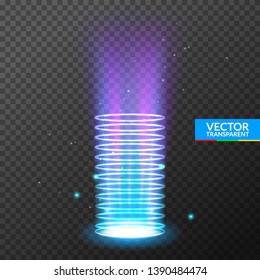 Portal light effect hologram. Magic circle teleport podium. Ufo swirl beam and ray energy funnel.