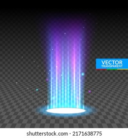 Portal light effect hologram. Magic circle teleport podium. Ufo swirl beam and ray energy funnel