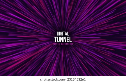 Portal with light effects. Neon futuristic tunnel. Abstract visualization of teleportation. Speed concept. Vector illustration.
