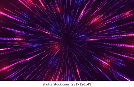 Portal with light effects. Neon futuristic tunnel. Abstract visualization of teleportation. Speed concept. Vector illustration.