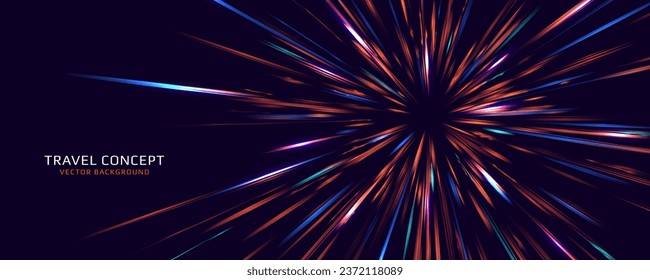 Portal with light effects. Neon futuristic tunnel. Abstract visualization of teleportation. Speed concept. Vector illustration.