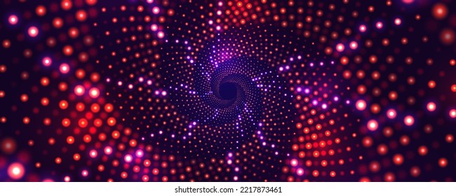 Portal with light effects. Neon particles tunnel. Abstract technology background. Vector illustration.