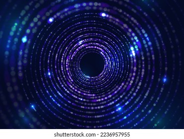 Portal with light effects. Neon particles tunnel. Abstract technology background. Vector illustration.