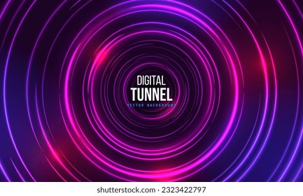 Portal con efectos de luz. Túnel neón. Resumen de los antecedentes tecnológicos. Ilustración vectorial.