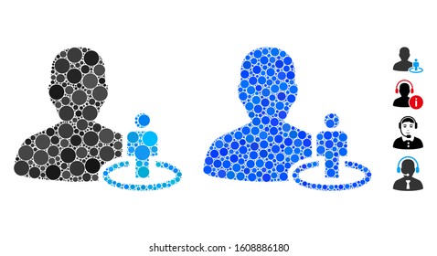 Portal moderator composition of round dots in variable sizes and shades, based on portal moderator icon. Vector round elements are united into blue composition.
