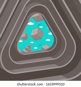 Portal to parallel worlds. Fantastic gates. Surrealistic concept. Vector illustration