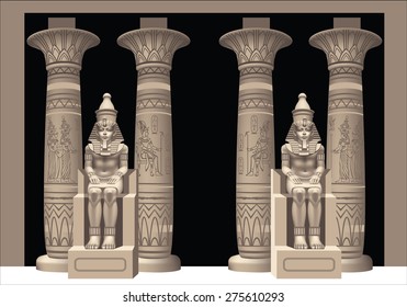 The portal with the two statues of pharaohs monochrome