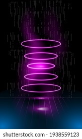 A Portal In Virtual Reality. Vector Abstract Background In Cyberpunk Style. Vertical Banner Template.