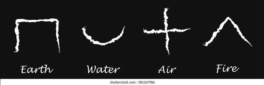 Portals Signs Elements. The four main characters. Druid ritual call elemental forces. Alchemy vector icons