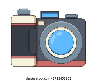 Cámara portativa. Tecnología Fotografía Grabación Dispositivos de filmación Elemento. Vector de dibujos animados.