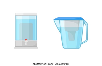 Portative Container with Filter System for Drinking Water Vector Set