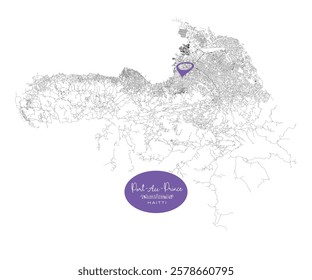 Port-Au-Prince capital city of Haiti,Urban Streets Roads Map with city center location pin, illustration vector element image 