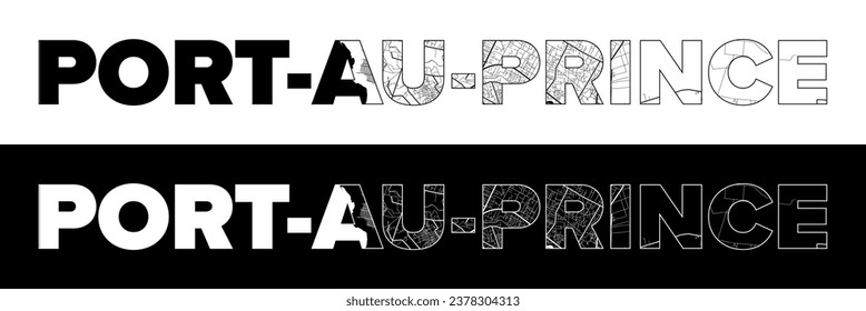 Port-au-Prince City Name (Haiti, North America) with black white city map illustration vector