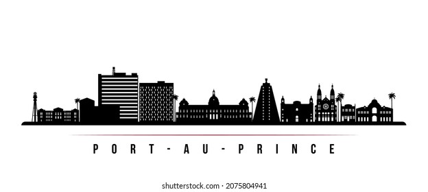 Port-au-Prince skyline horizontal banner. Black and white silhouette of Port-au-Prince, Haiti. Vector template for your design. 